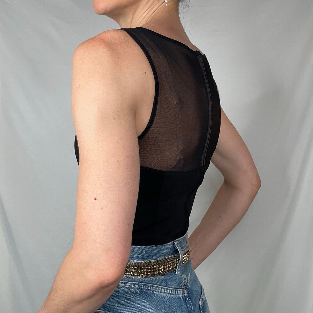 Cache vintage rhinestone bodysuit sleeveless illusion sweetheart Tadashi 90s S - Picture 14 of 17